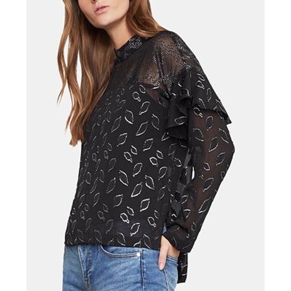 BCBG MAX AZRIA NEW Womens Size XXS Foiled-Chiffon Mock Neck Long Sleeve Blouse - Picture 1 of 10